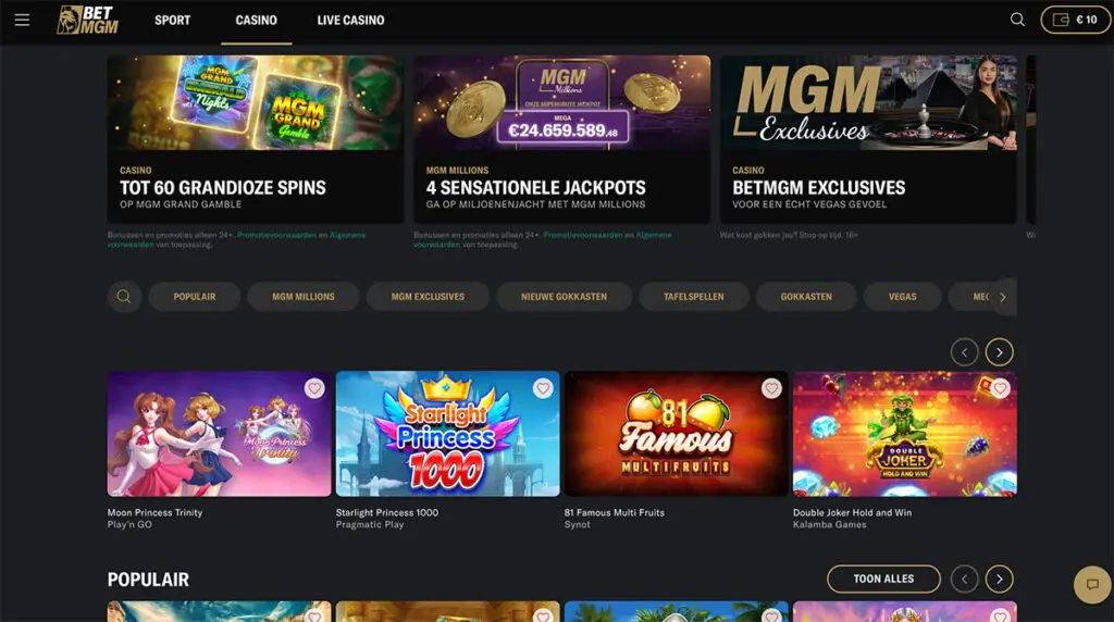 BetMGM casino interface screenshot