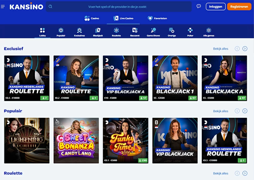 Kansino casino interface screenshot