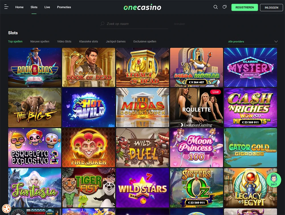 One Casino interface screenshot