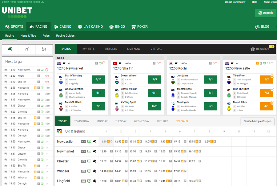 Unibet casino interface screenshot