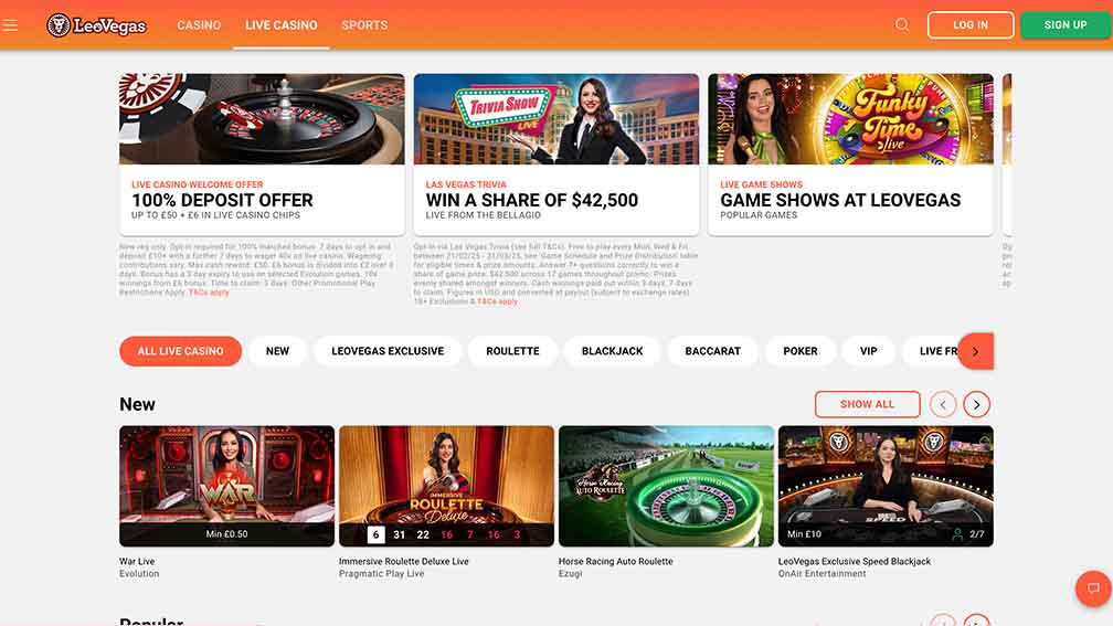 LeoVegas casino interface screenshot